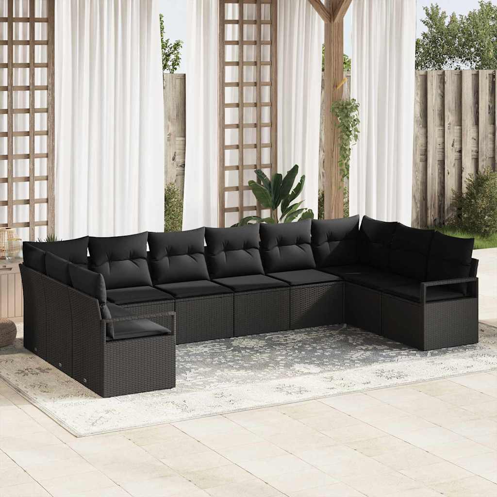 vidaXL Garden Sofa Set with Cushion with Storage 10 pcs Black