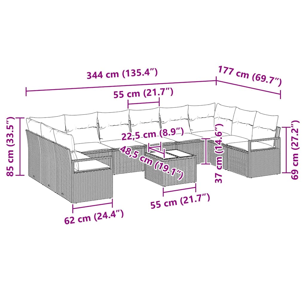 8721288355096_wbg-siz_en_hd_1 vidaXL Garden Sofa Set with Cushion with Storage 11 pcs Light Grey - Image 13