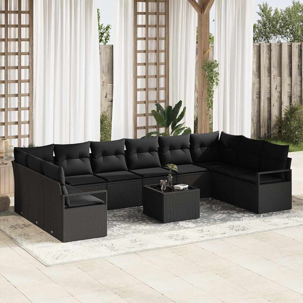 vidaXL Garden Sofa Set with Cushion with Storage 11 pcs Black