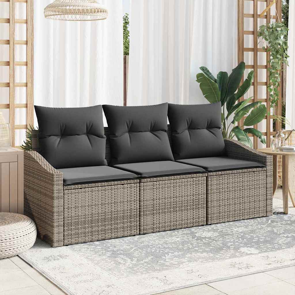vidaXL Garden Sofa Set 3 pcs Grey Poly Rattan and Powder-Coated Steel
