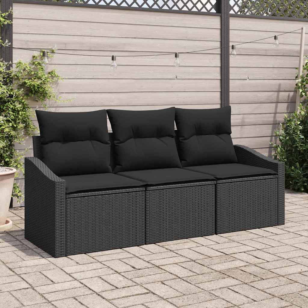vidaXL Garden Sofa Set 3 pcs Black Poly Rattan and Powder-Coated Steel