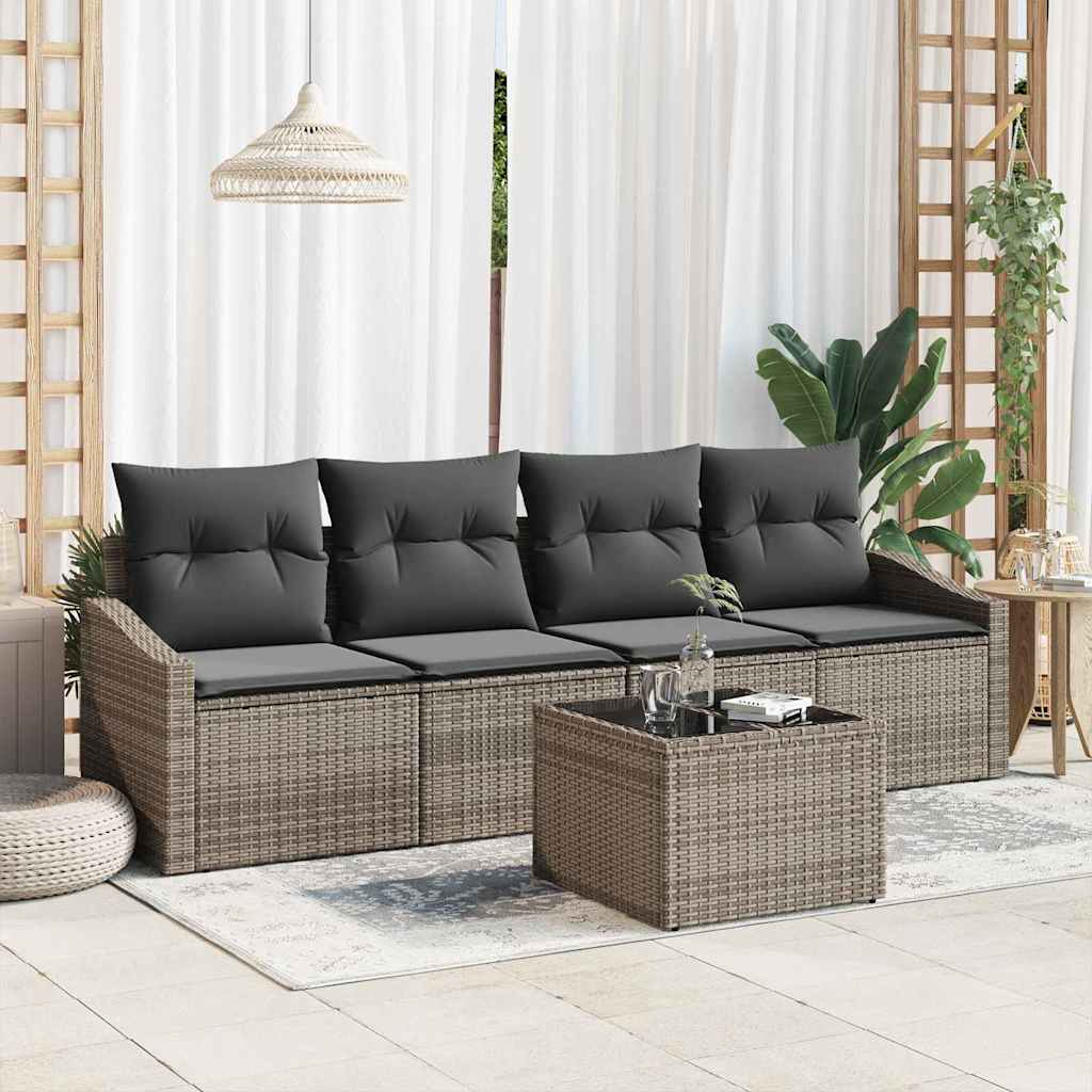 vidaXL Garden Sofa Set with Cushion Manual 5 pcs Grey 55 x 55 x 37 cm