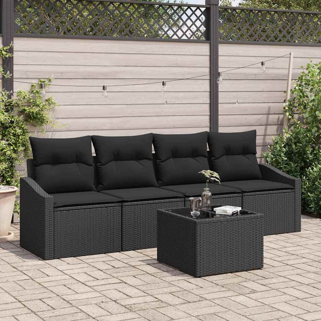 vidaXL Garden Sofa Set with Cushion Manual 5 pcs Black 55 x 55 x 37 cm