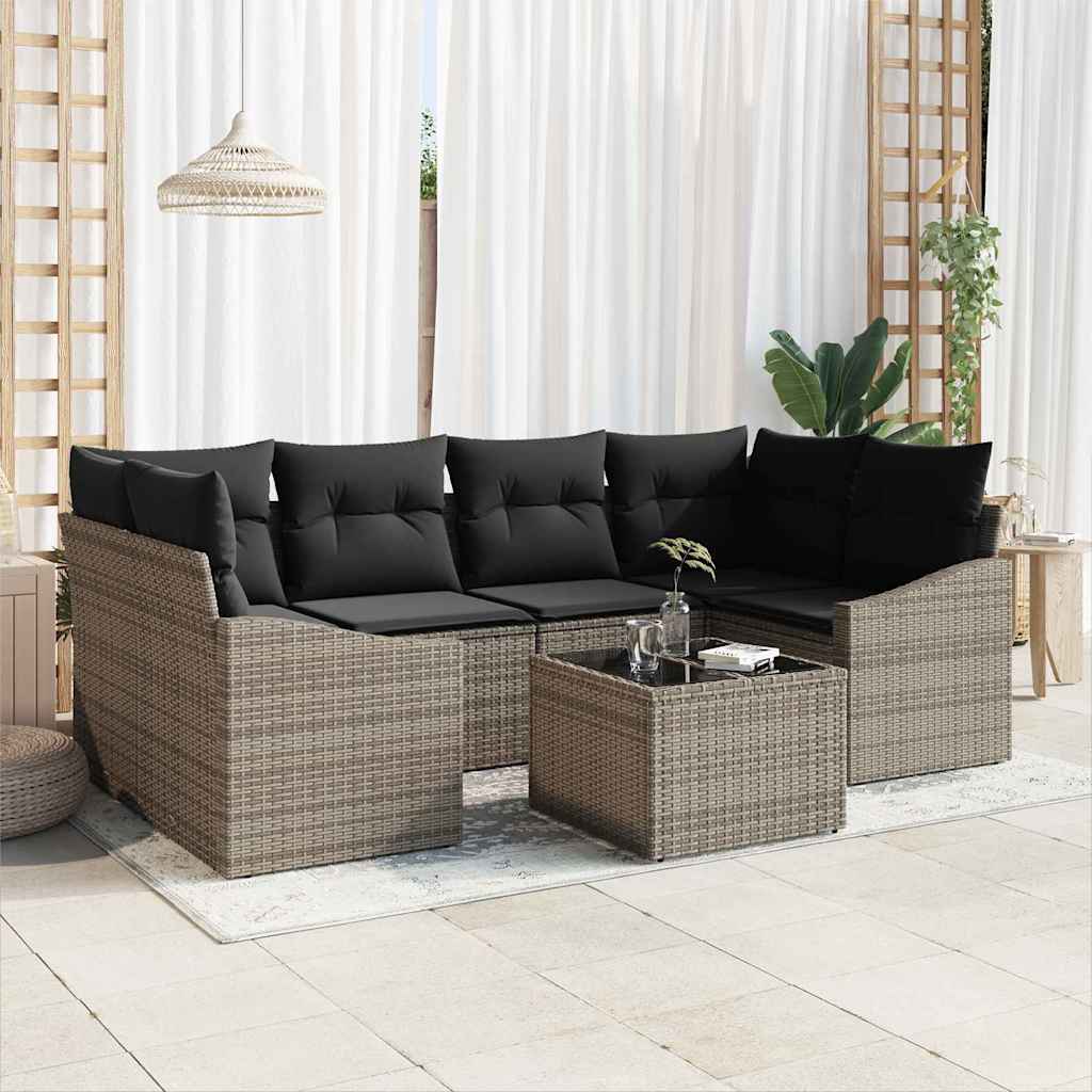vidaXL Garden Sofa Set with Cushion Manual 7 pcs Grey 55 x 55 x 37 cm