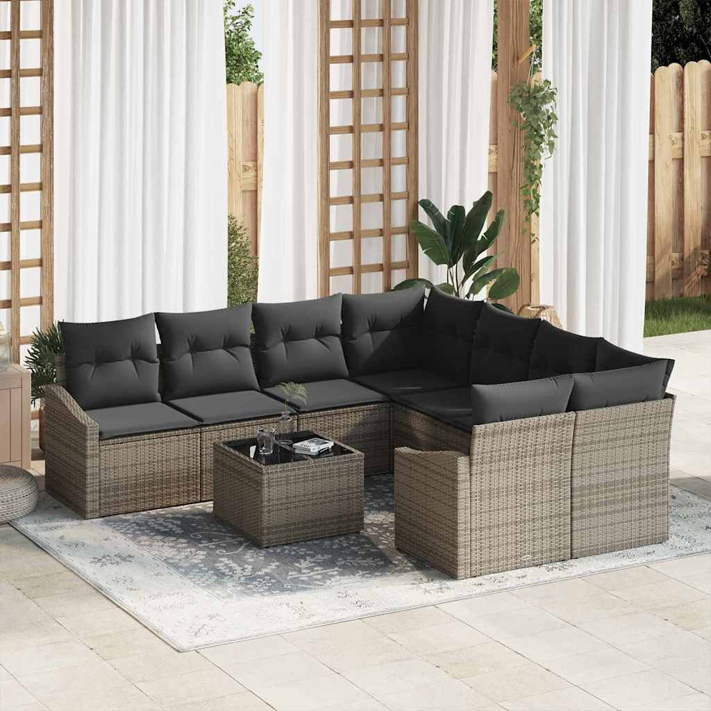 vidaXL Garden Sofa Set with Cushion Manual 9 pcs Grey 55 x 55 x 37 cm