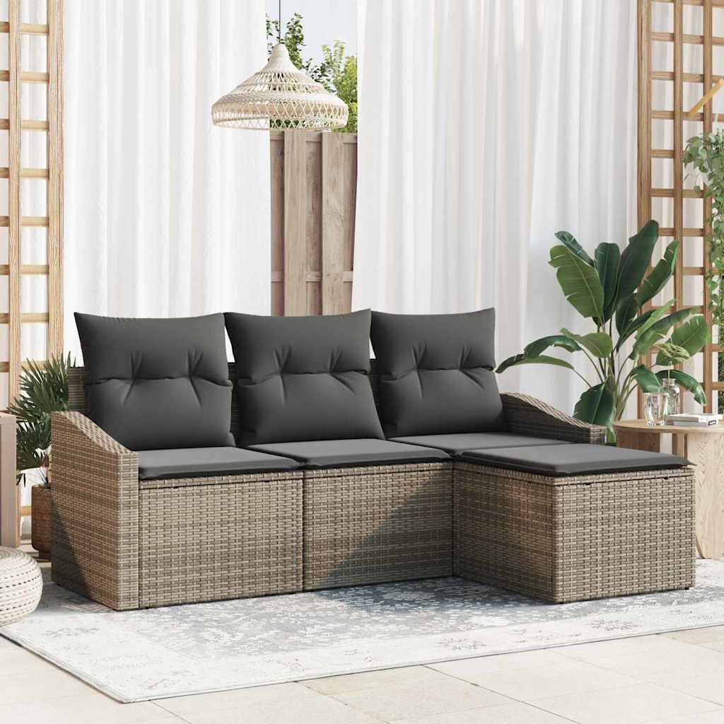 vidaXL Garden Sofa Set 4 pcs Grey Poly Rattan and Powder-Coated Steel