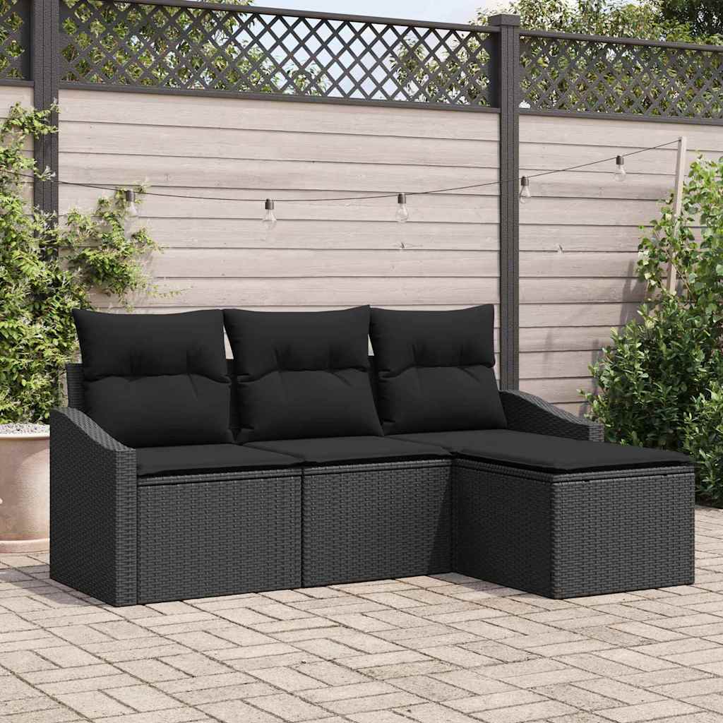 vidaXL Garden Sofa Set 4 pcs Black Poly Rattan and Powder-Coated Steel