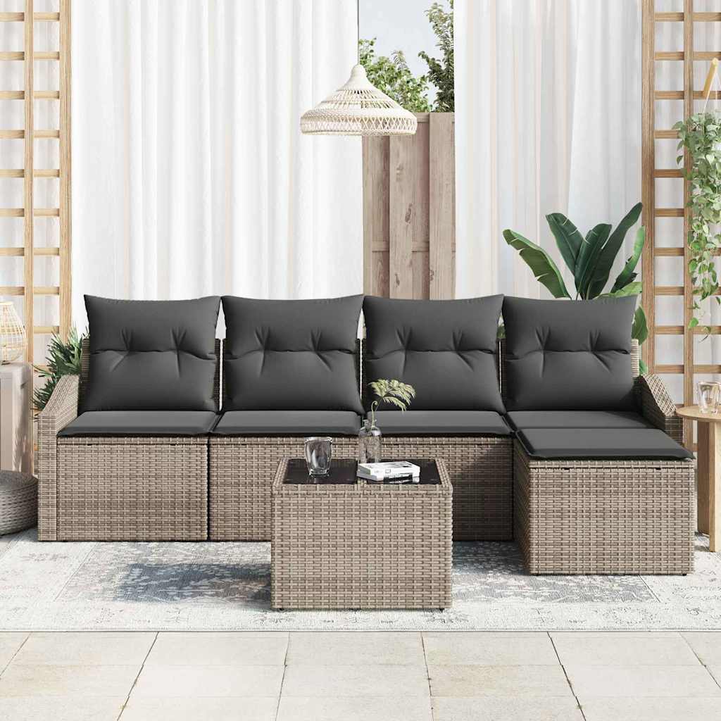 8721288356291_mo-im_en_hd_2 vidaXL Garden Dining Set with Cushion with Storage 6 pcs Light Grey - Image 3