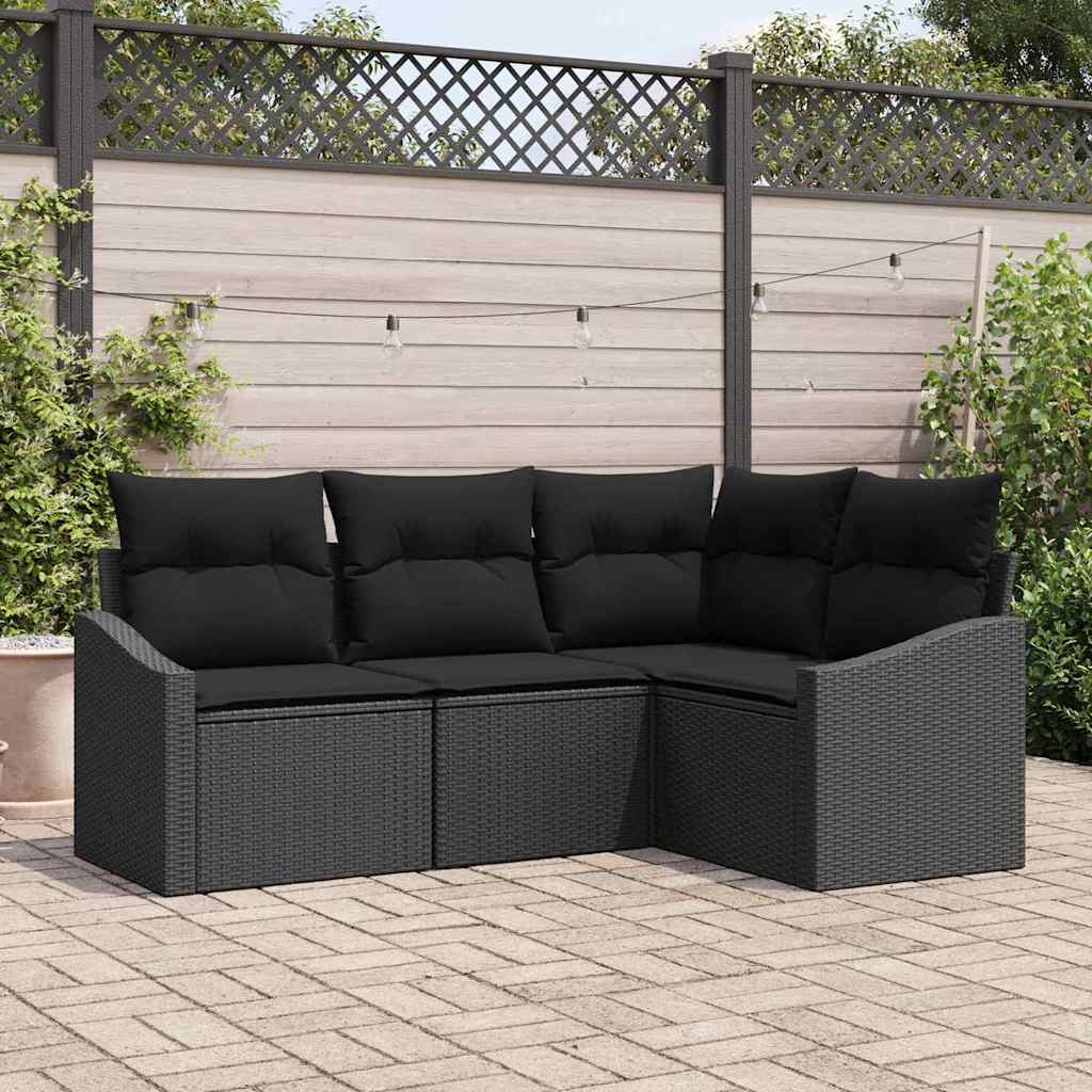 vidaXL Garden Dining Set 4 pcs Black Poly Rattan, Powder-Coated Steel