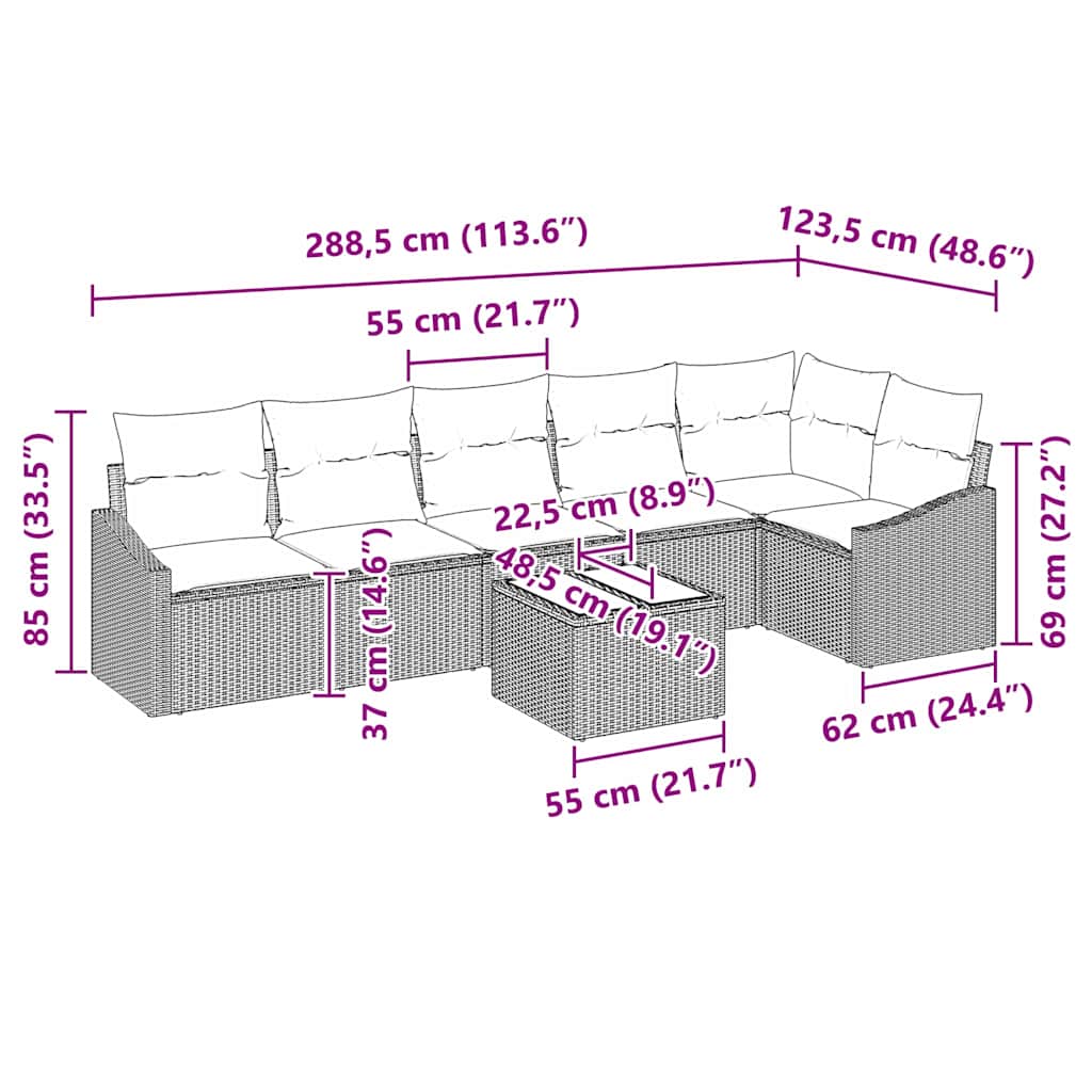 8721288356895_wbg-siz_en_hd_1 vidaXL Garden Dining Set with Cushion with Storage 7 pcs Light Grey - Image 13