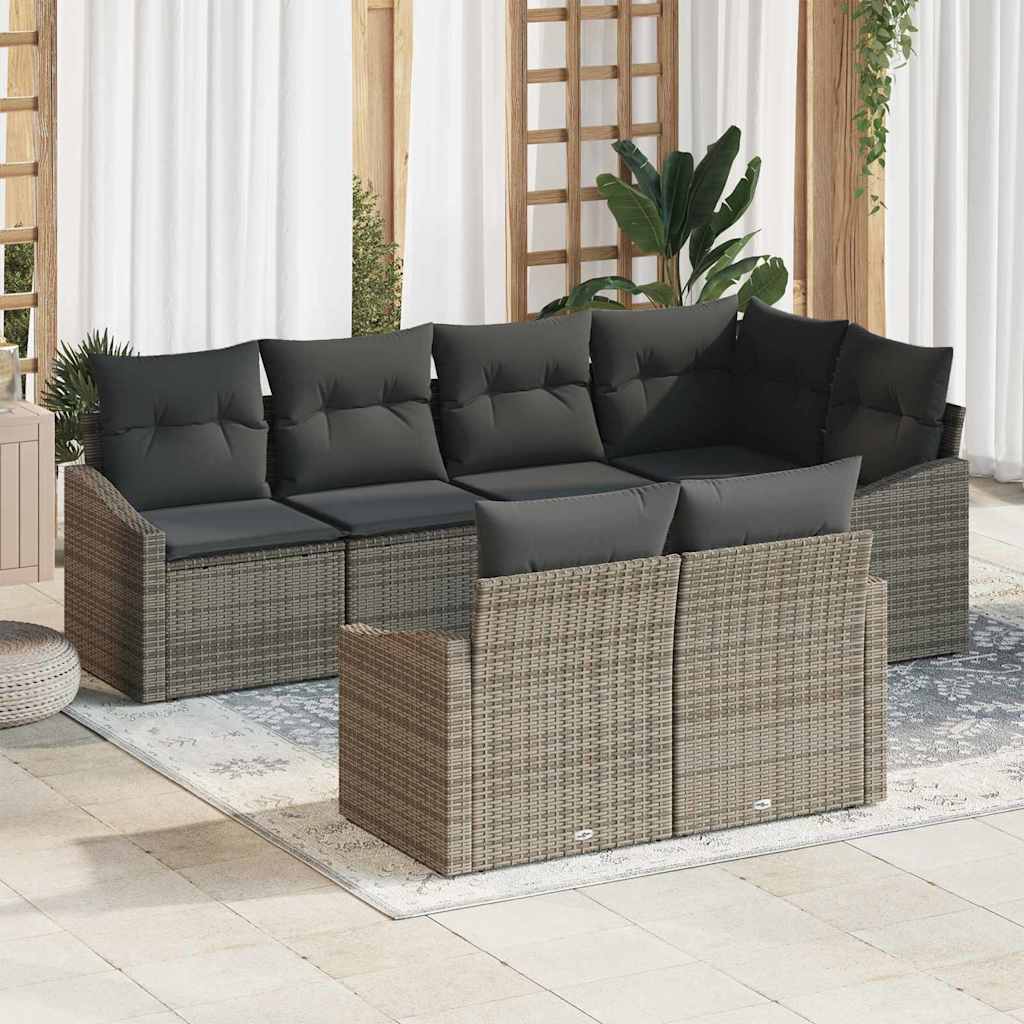 vidaXL Garden Dining Set with Cushion with Storage 7 pcs Grey