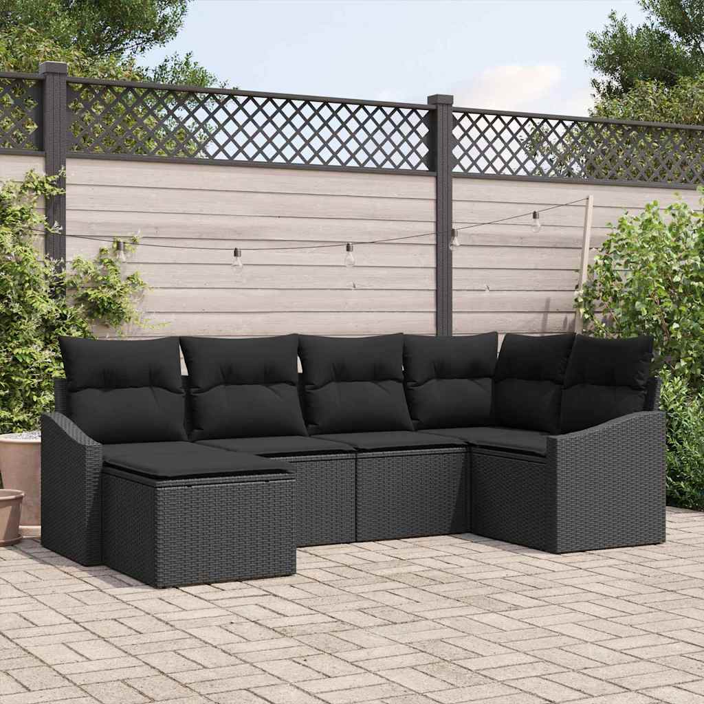 vidaXL Garden Dining Set 6 pcs Black Poly Rattan, Powder-Coated Steel