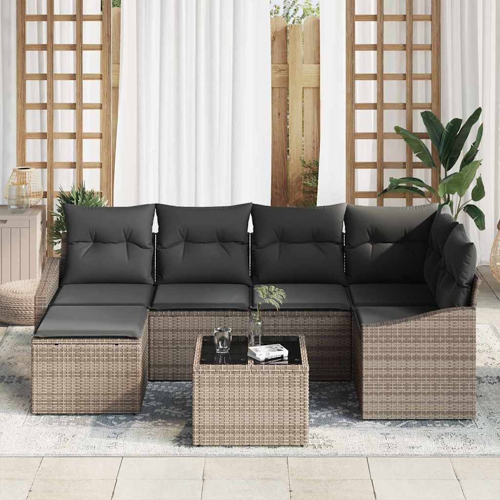 8721288357397_mo-im_en_hd_2 vidaXL Garden Dining Set with Cushion with Storage 7 pcs Light Grey - Image 3