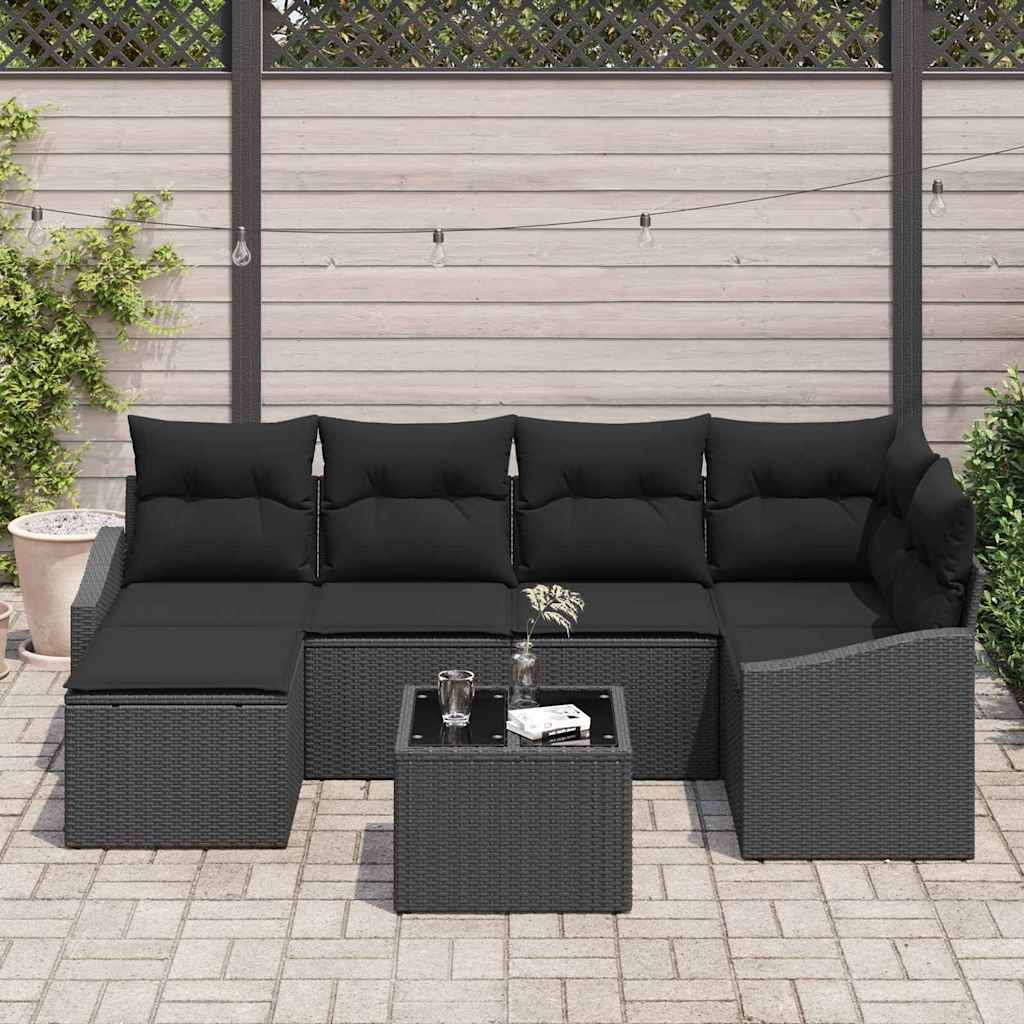 8721288357434_mo-im_en_hd_2 vidaXL Garden Dining Set 7 pcs Black Poly Rattan, Powder-Coated Steel - Image 3