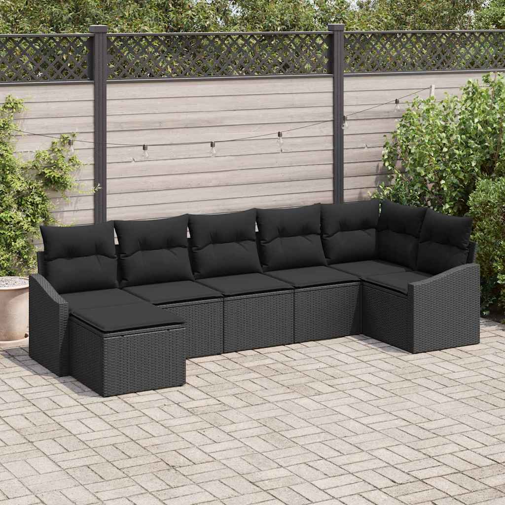 vidaXL Garden Dining Set with Cushion with Storage 7 pcs Black