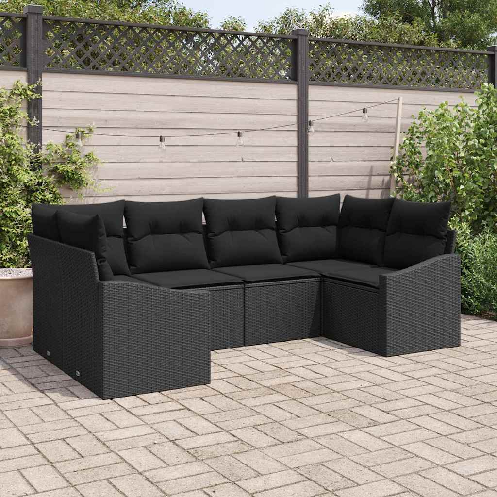 vidaXL Garden Sofa Set 6 pcs Black Poly Rattan and Powder-Coated Steel