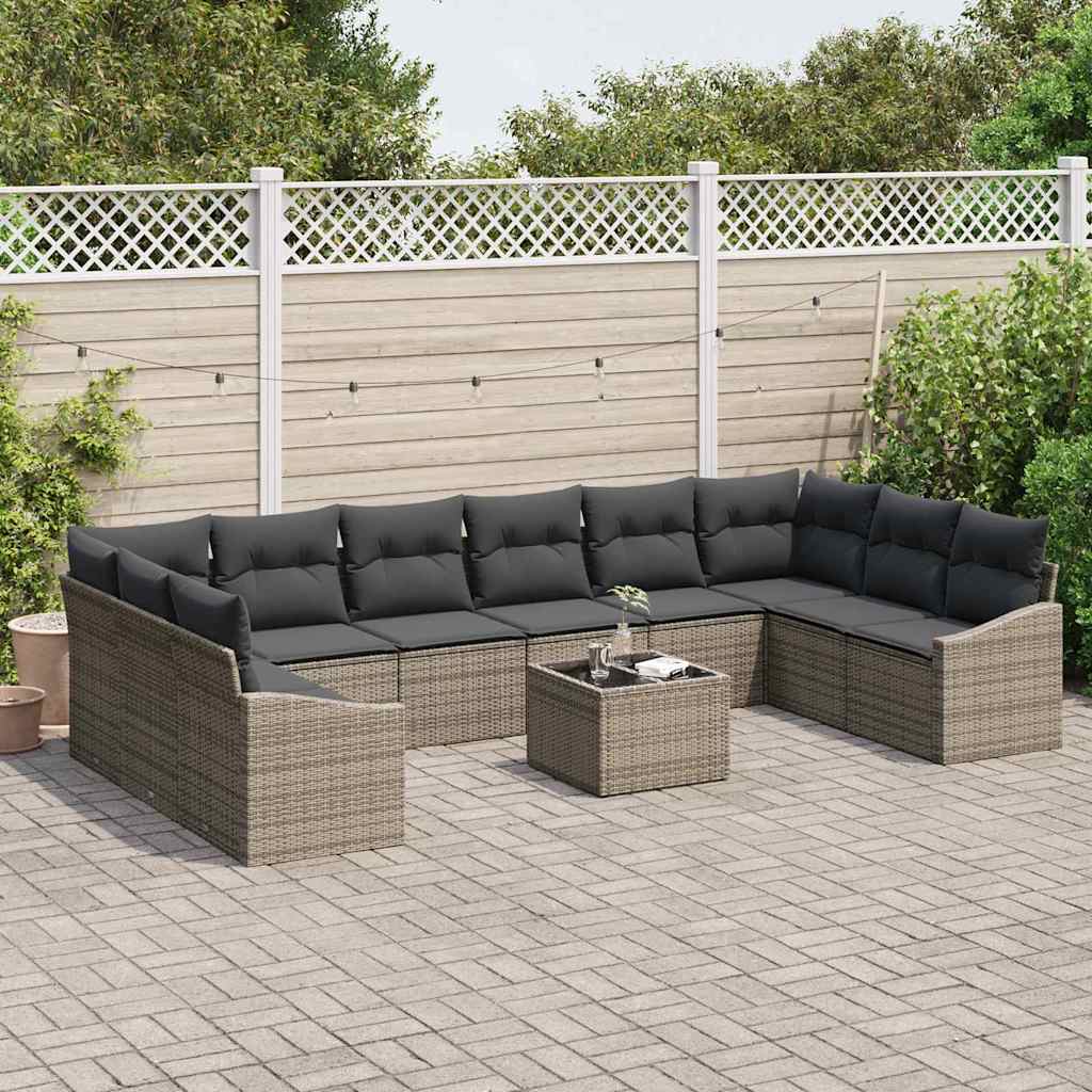 8721288358493_mo-im_en_hd_2 vidaXL Garden Dining Set with Cushion with Storage 11 pcs Light Grey - Image 3