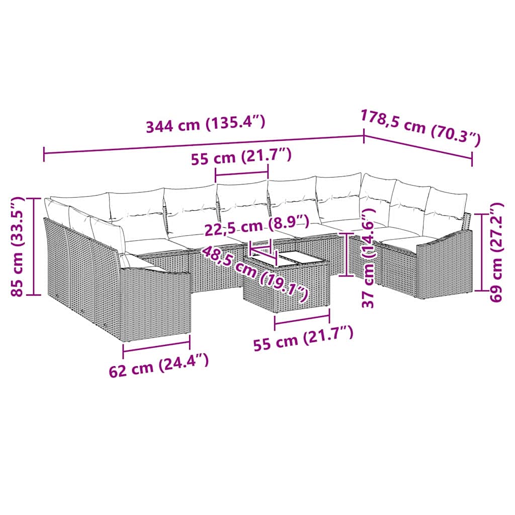 8721288358493_wbg-siz_en_hd_1 vidaXL Garden Dining Set with Cushion with Storage 11 pcs Light Grey - Image 13