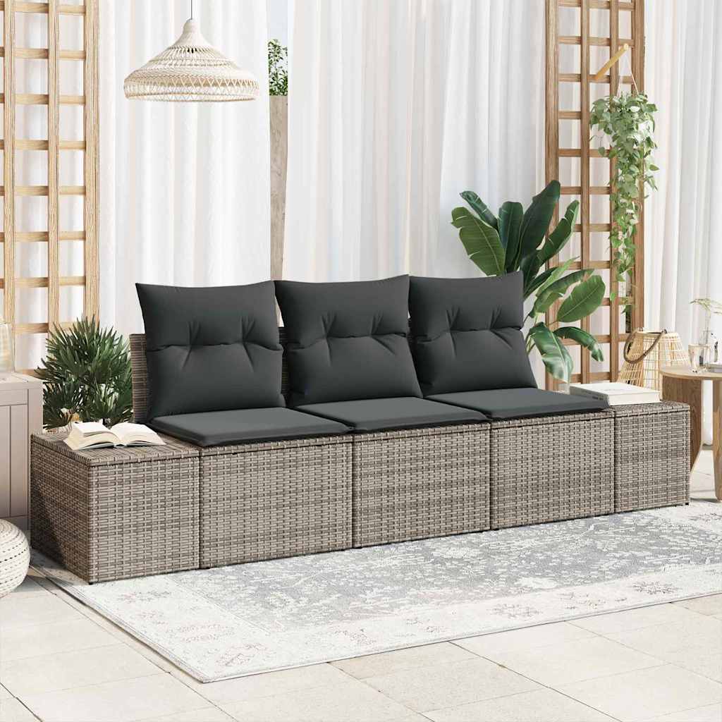 vidaXL Garden Sofa Set 3 pcs Grey Poly Rattan and Powder-Coated Steel