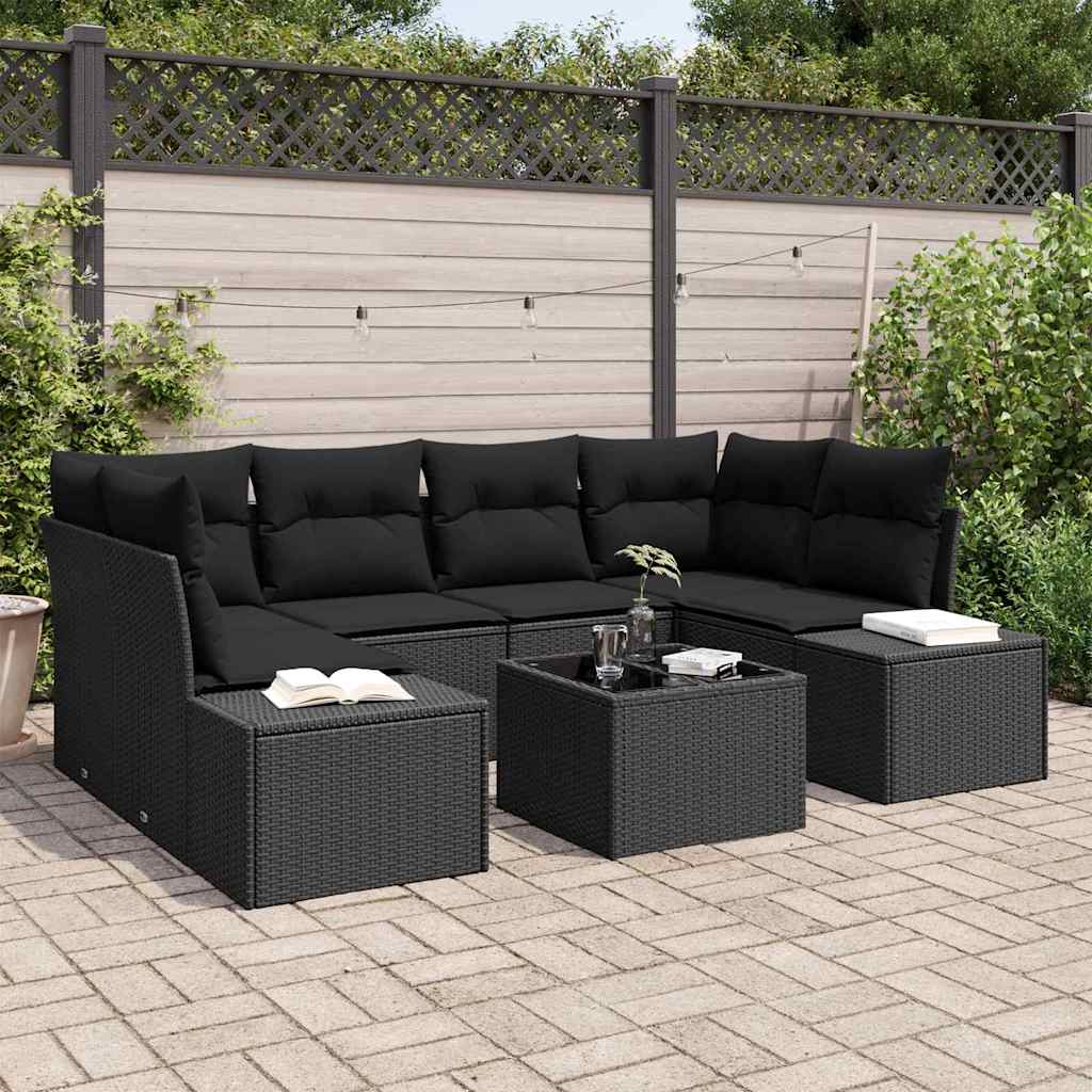 vidaXL Garden Sofa Set with Cushion Manual 7 pcs Black 55 x 55 x 37 cm