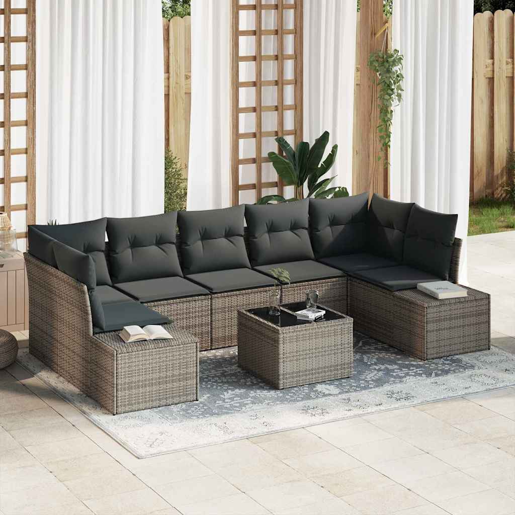 vidaXL Garden Sofa Set with Cushion Manual 8 pcs Grey 55 x 55 x 37 cm