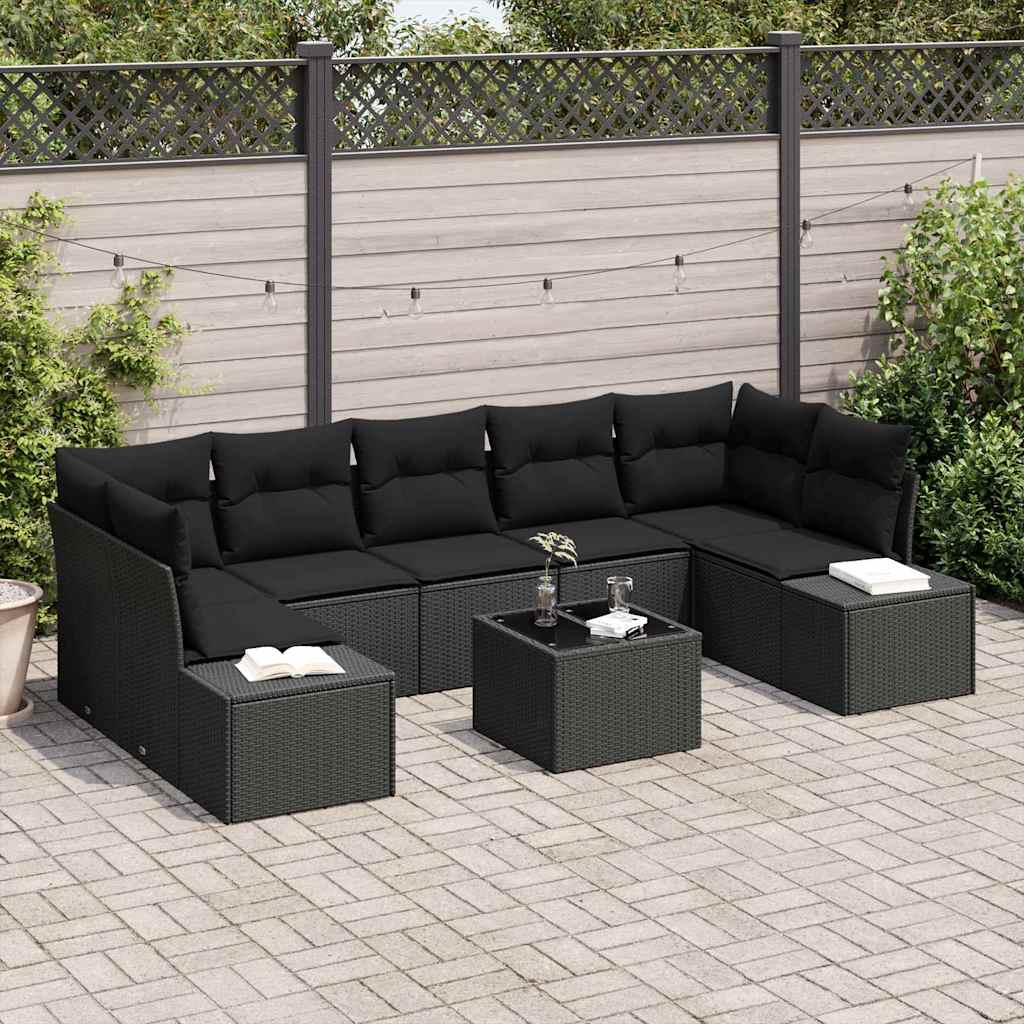 vidaXL Garden Sofa Set with Cushion Manual 8 pcs Black 55 x 55 x 37 cm