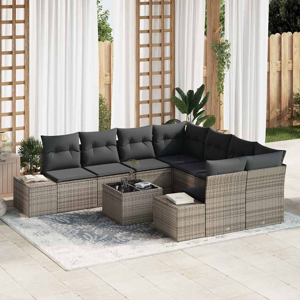 vidaXL Garden Sofa Set with Cushion Manual 9 pcs Grey 55 x 55 x 37 cm