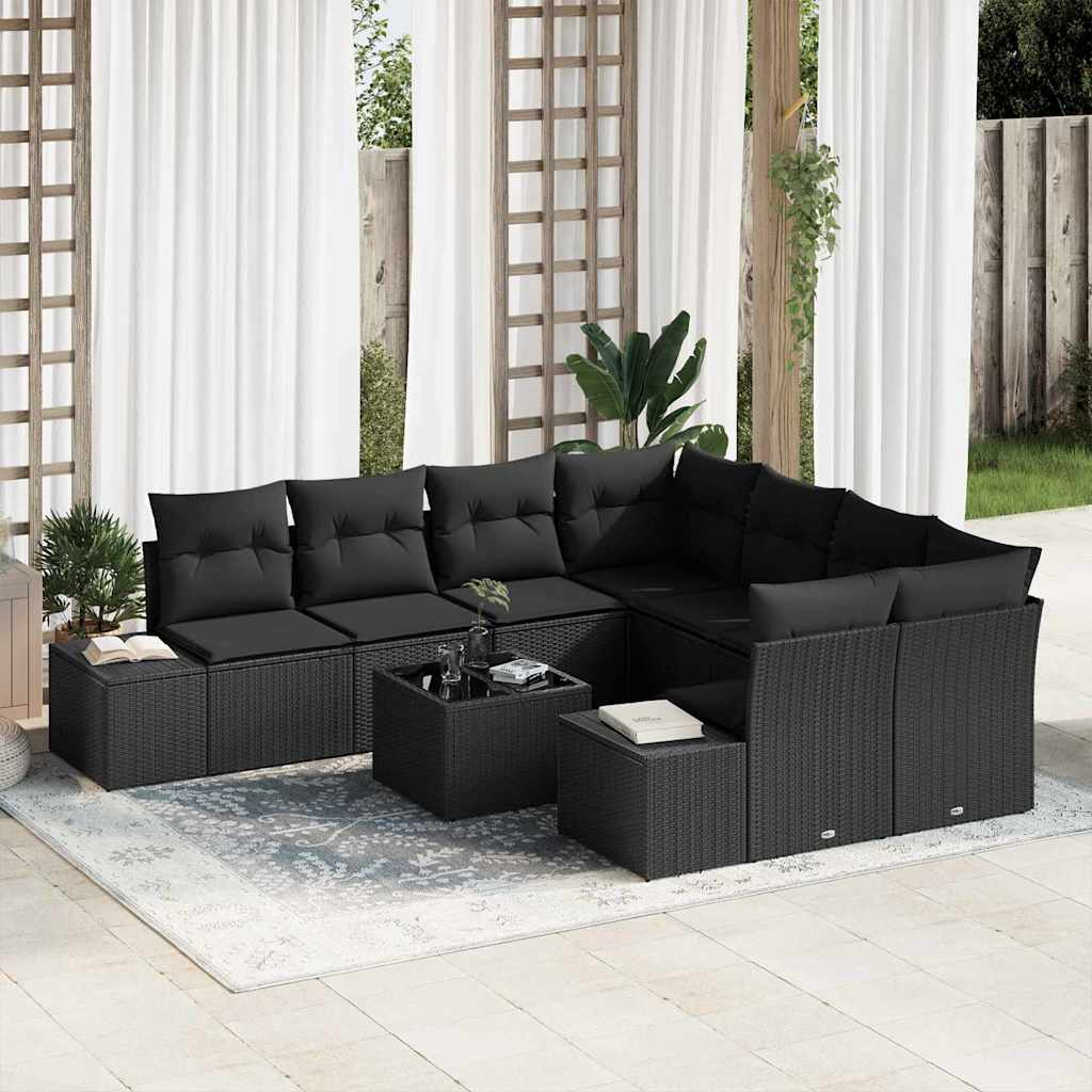 vidaXL Garden Sofa Set with Cushion Manual 9 pcs Black 55 x 55 x 37 cm
