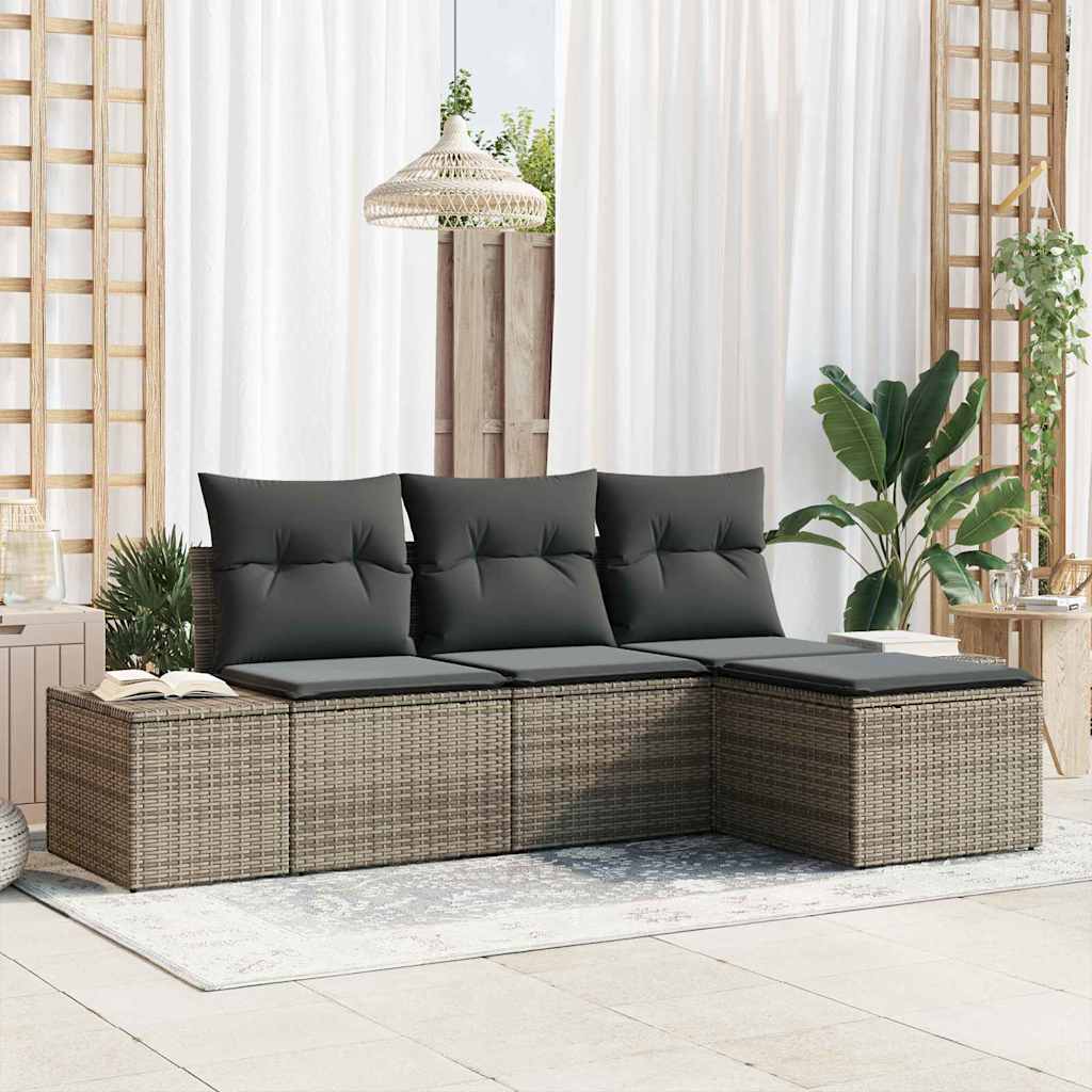 vidaXL Garden Sofa Set 4 pcs Grey Poly Rattan and Powder-Coated Steel