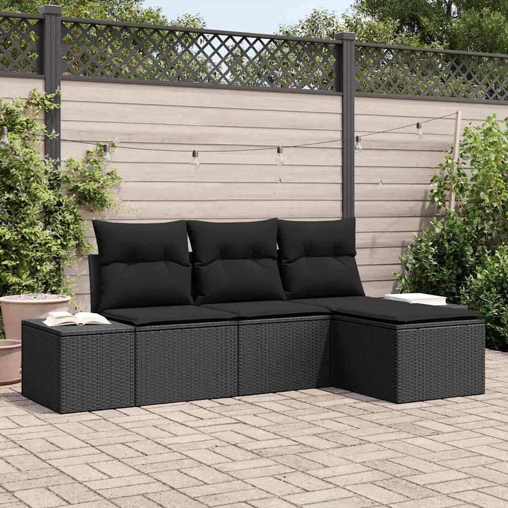 vidaXL Garden Sofa Set 4 pcs Black Poly Rattan and Powder-Coated Steel