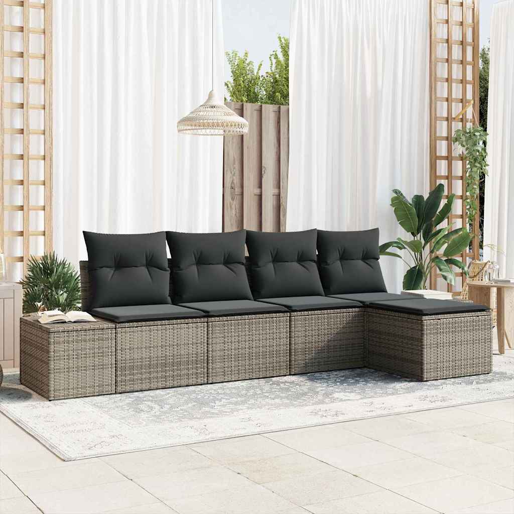vidaXL Garden Sofa Set 5 pcs Grey Poly Rattan and Powder-Coated Steel