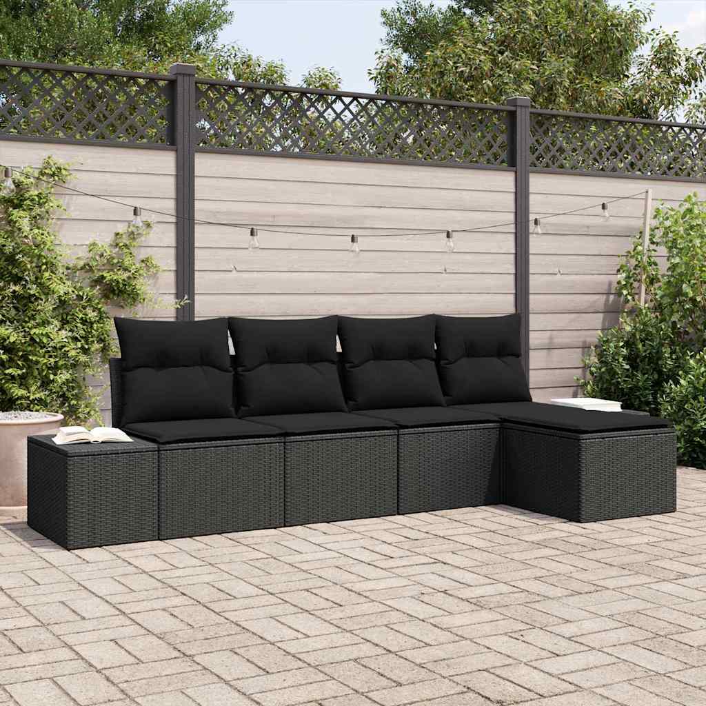 vidaXL Garden Sofa Set 5 pcs Black Poly Rattan and Powder-Coated Steel
