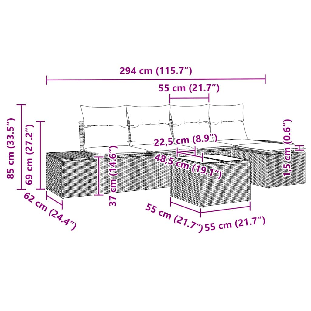 8721288359698_wbg-siz_en_hd_1 vidaXL Garden Sofa Set with Cushion with Storage 6 pcs Light Grey - Image 13