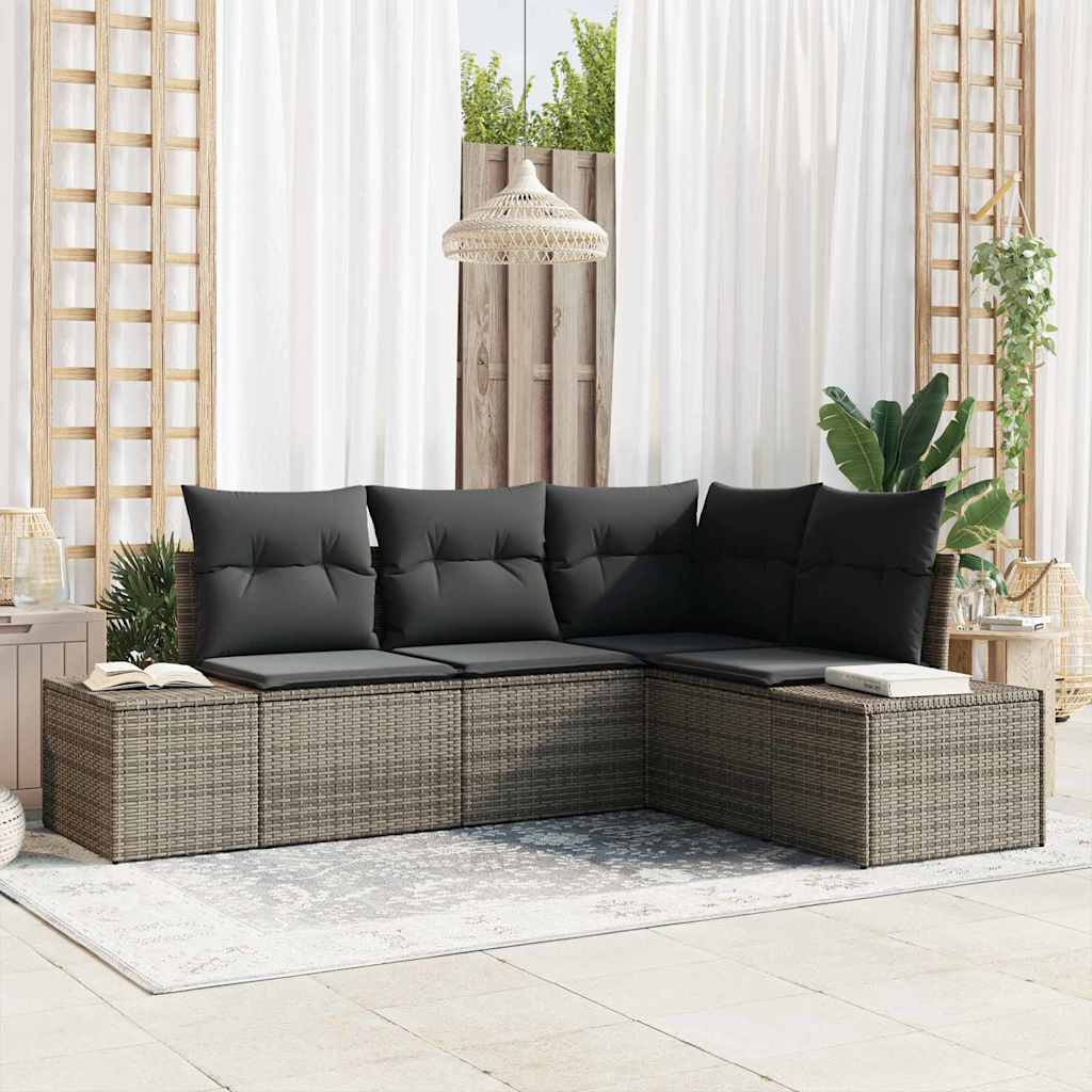 vidaXL Garden Sofa Set 4 pcs Grey Poly Rattan and Powder-Coated Steel