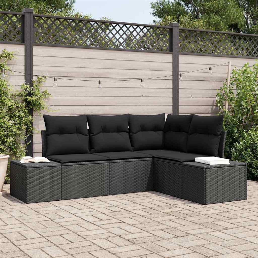 vidaXL Garden Sofa Set 4 pcs Black Poly Rattan and Powder-Coated Steel