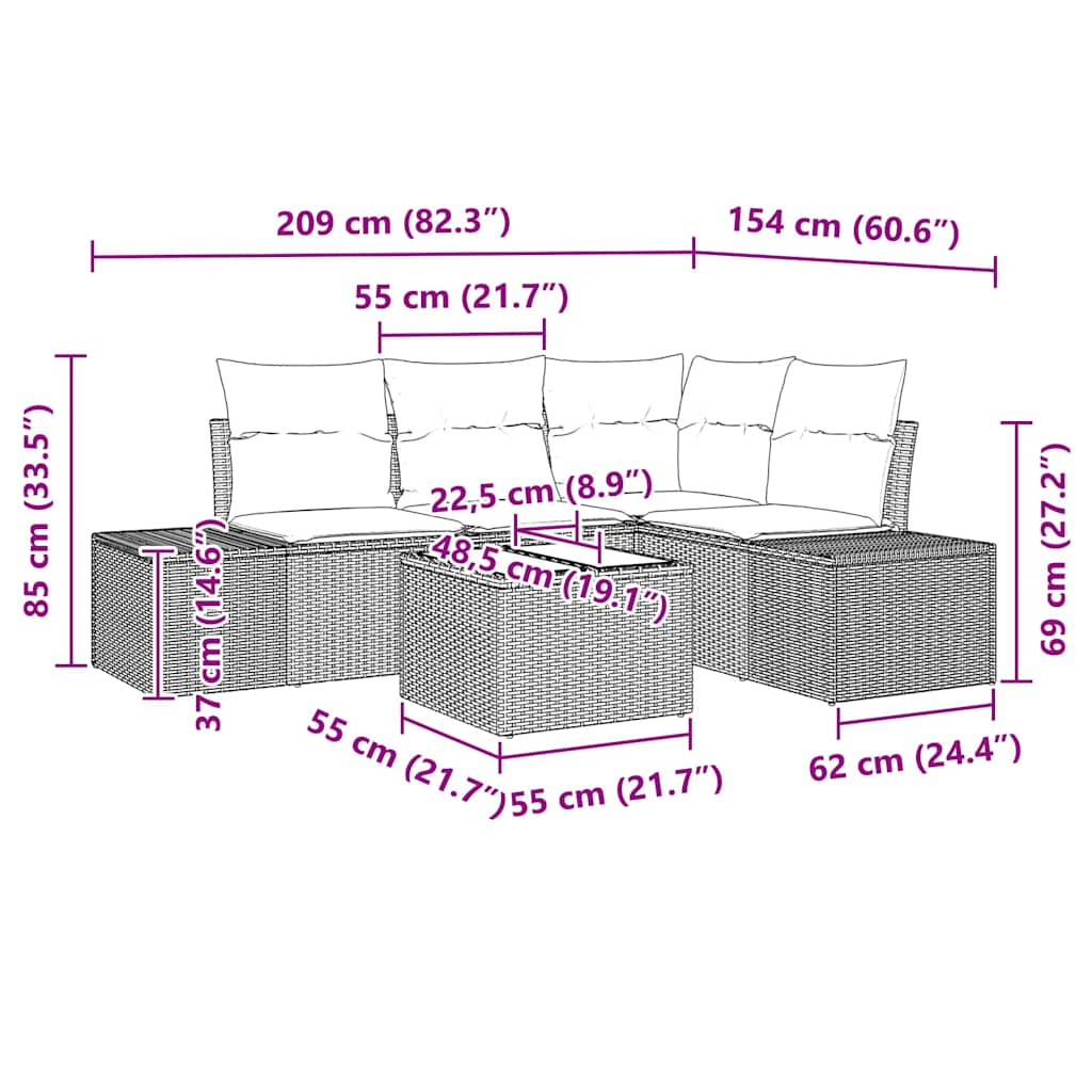 8721288359933_wbg-siz_en_hd_1 vidaXL Garden Sofa Set 5 pcs Black Poly Rattan and Powder-Coated Steel - Image 13