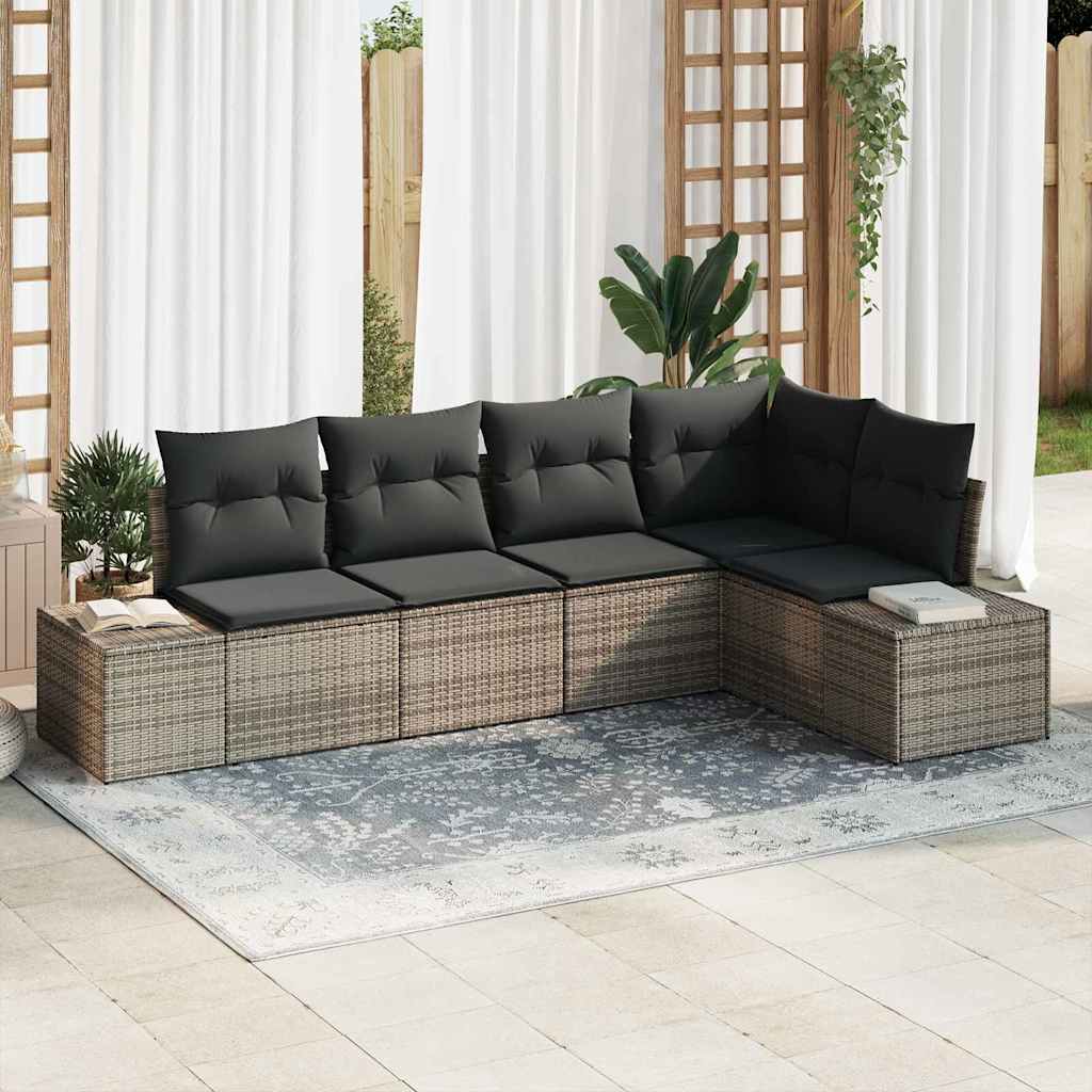 vidaXL Garden Sofa Set 5 pcs Grey Poly Rattan and Powder-Coated Steel