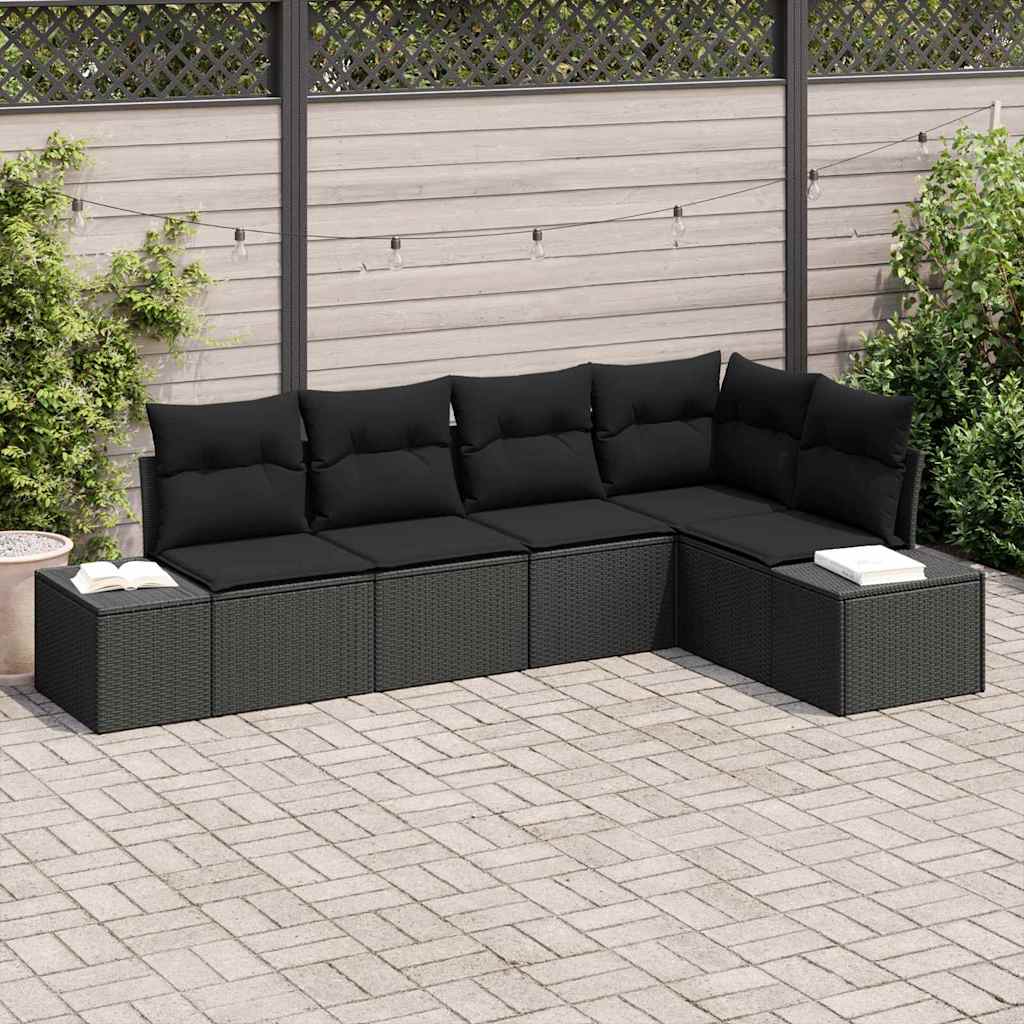 vidaXL Garden Sofa Set 5 pcs Black Poly Rattan and Powder-Coated Steel