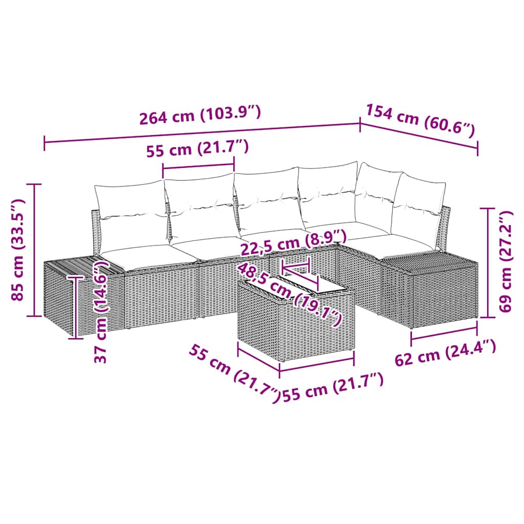 8721288360090_wbg-siz_en_hd_1 vidaXL Garden Sofa Set with Cushion with Storage 6 pcs Light Grey - Image 13