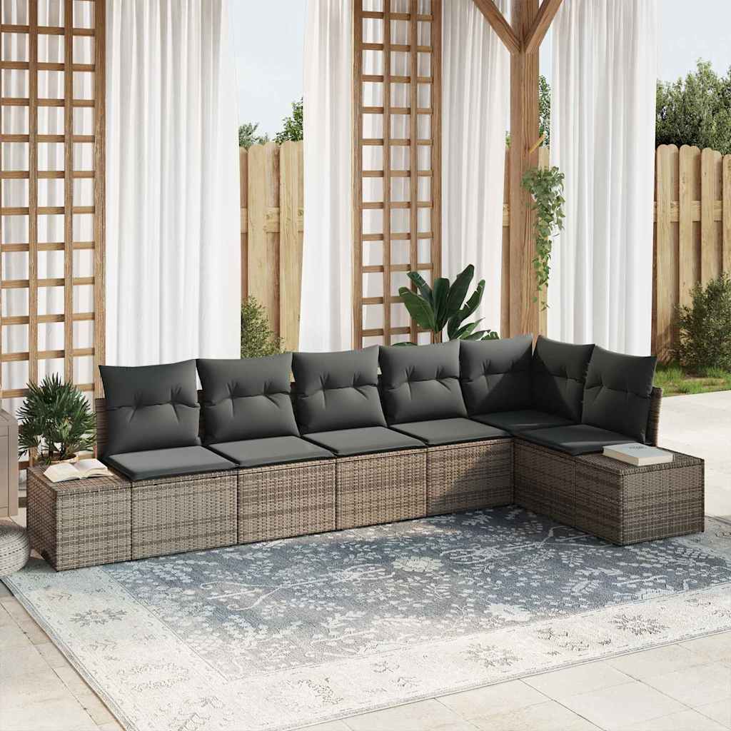 vidaXL Garden Sofa Set 6 pcs Grey Poly Rattan and Powder-Coated Steel