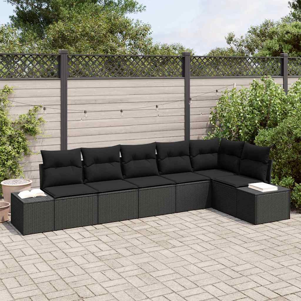 vidaXL Garden Sofa Set 6 pcs Black Poly Rattan and Powder-Coated Steel