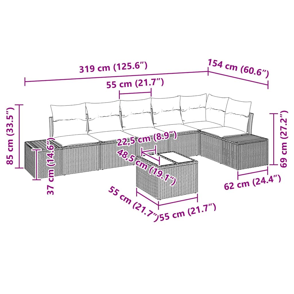 8721288360298_wbg-siz_en_hd_1 vidaXL Garden Sofa Set with Cushion with Storage 7 pcs Light Grey - Image 13