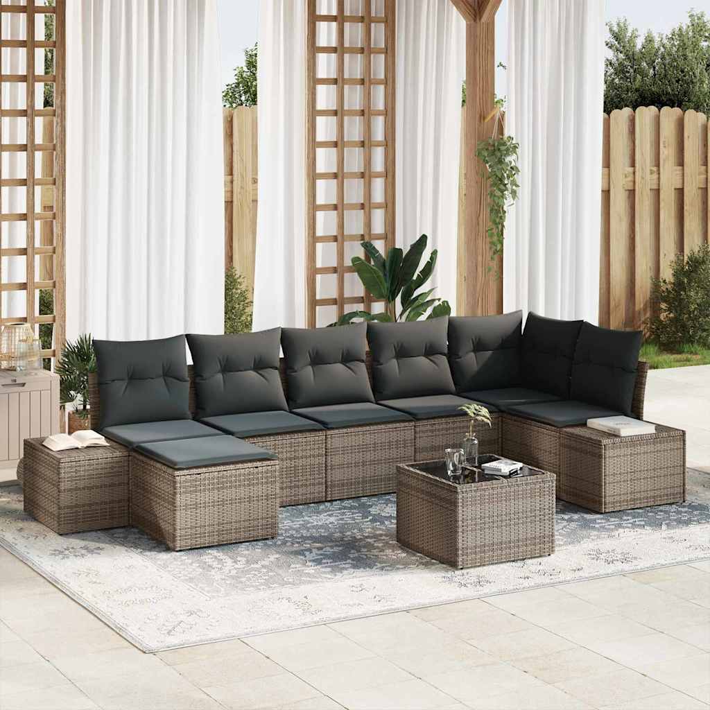 vidaXL Garden Sofa Set with Cushion 8 pcs Grey Poly rattan