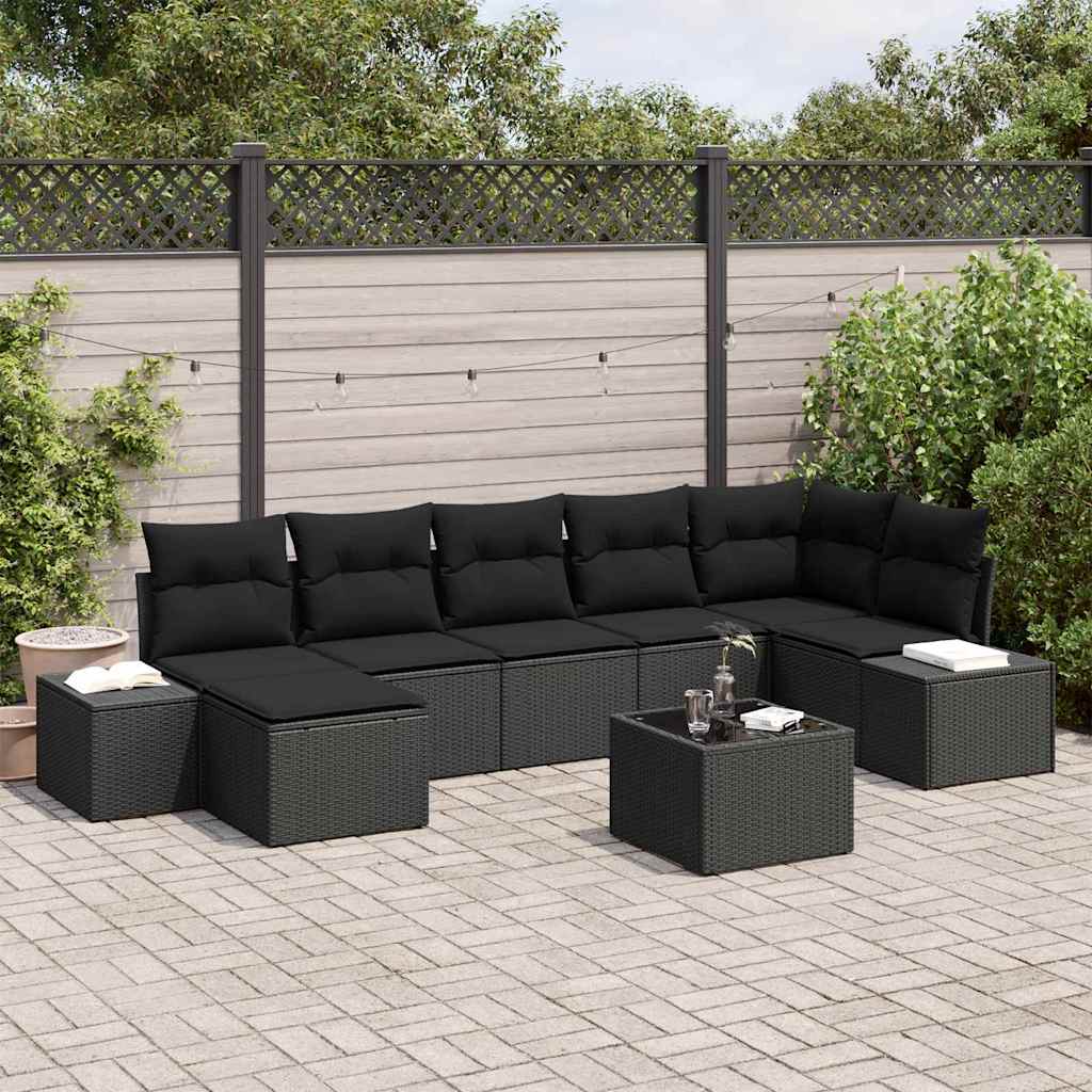vidaXL Garden Sofa Set with Cushion 8 pcs Black Poly rattan