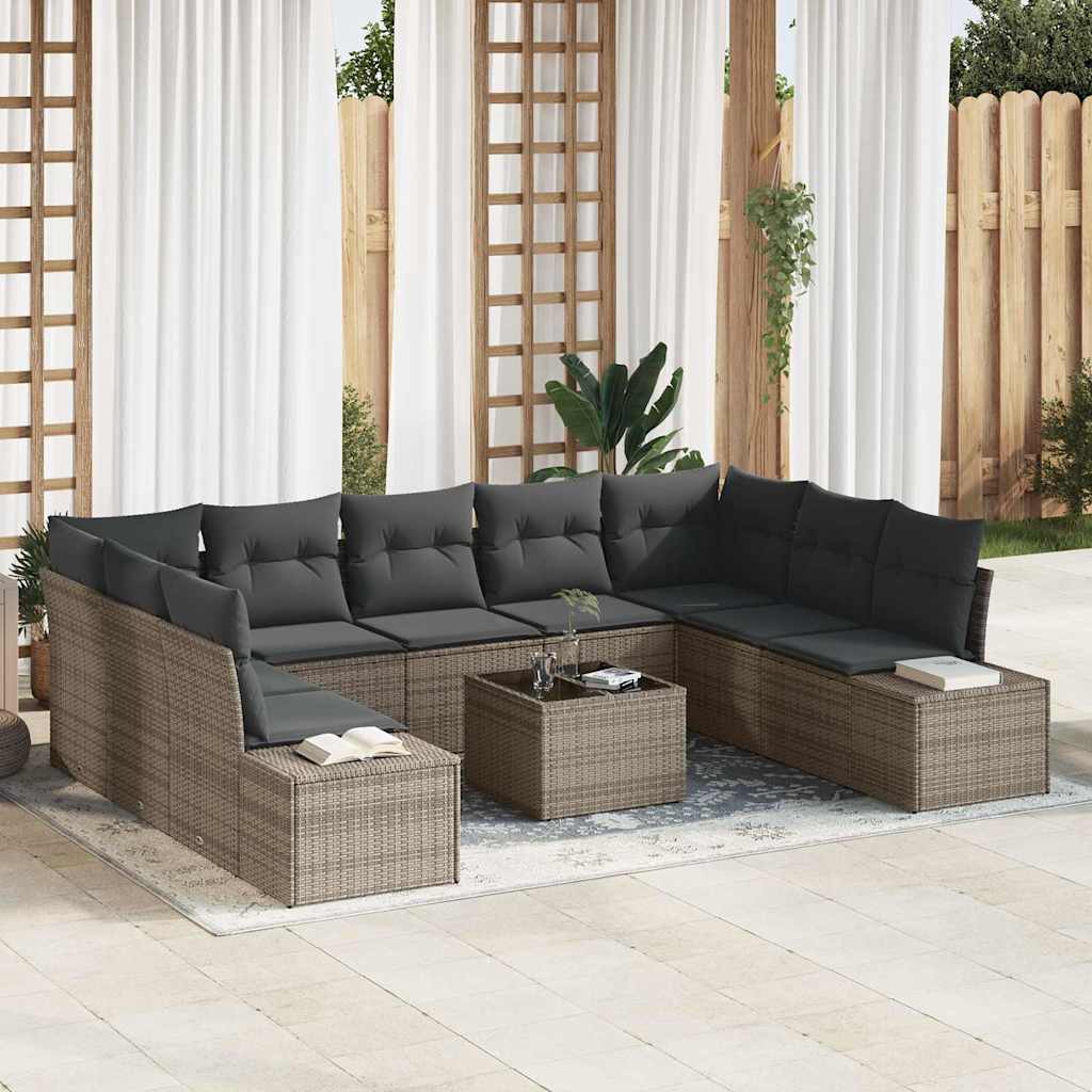 vidaXL Garden Sofa Set 10 pcs Grey 289 x 209 x 85 cm Poly rattan