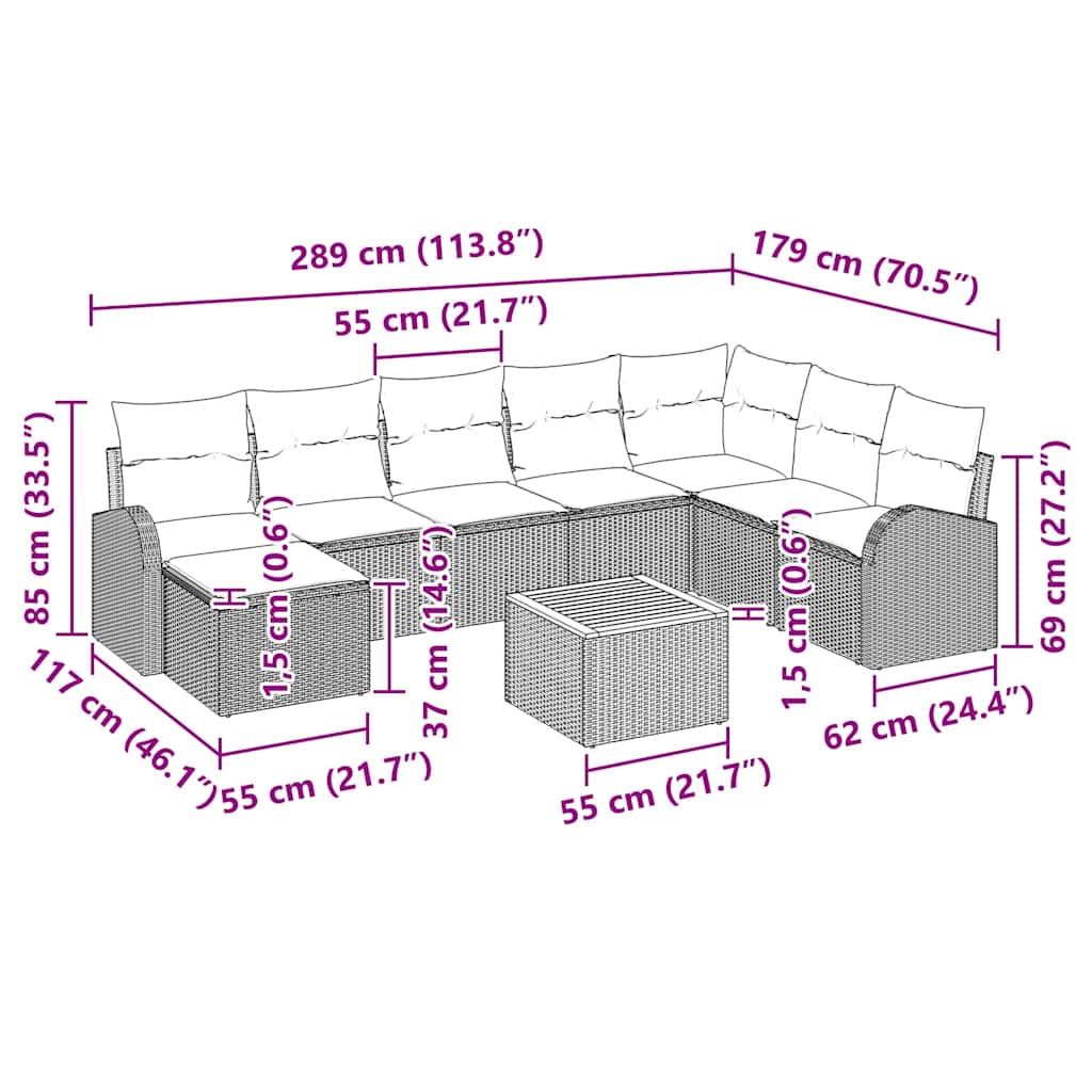 8721288365552_wbg-siz_en_hd_6 vidaXL Garden Sofa Set 9 pcs Grey - Image 13