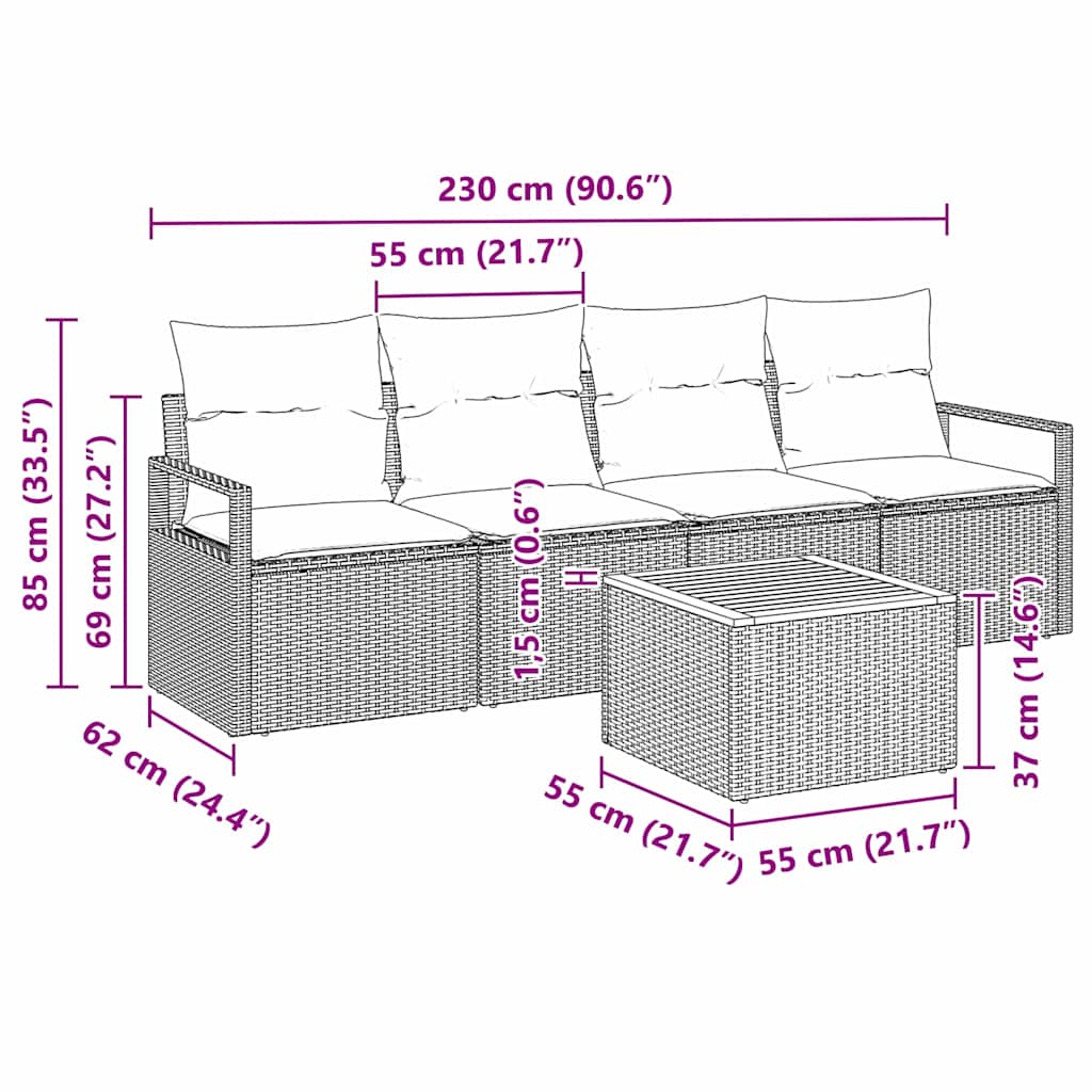 8721288365767_wbg-siz_en_hd_1 vidaXL Garden Sofa Set 5 pcs Grey - Image 11