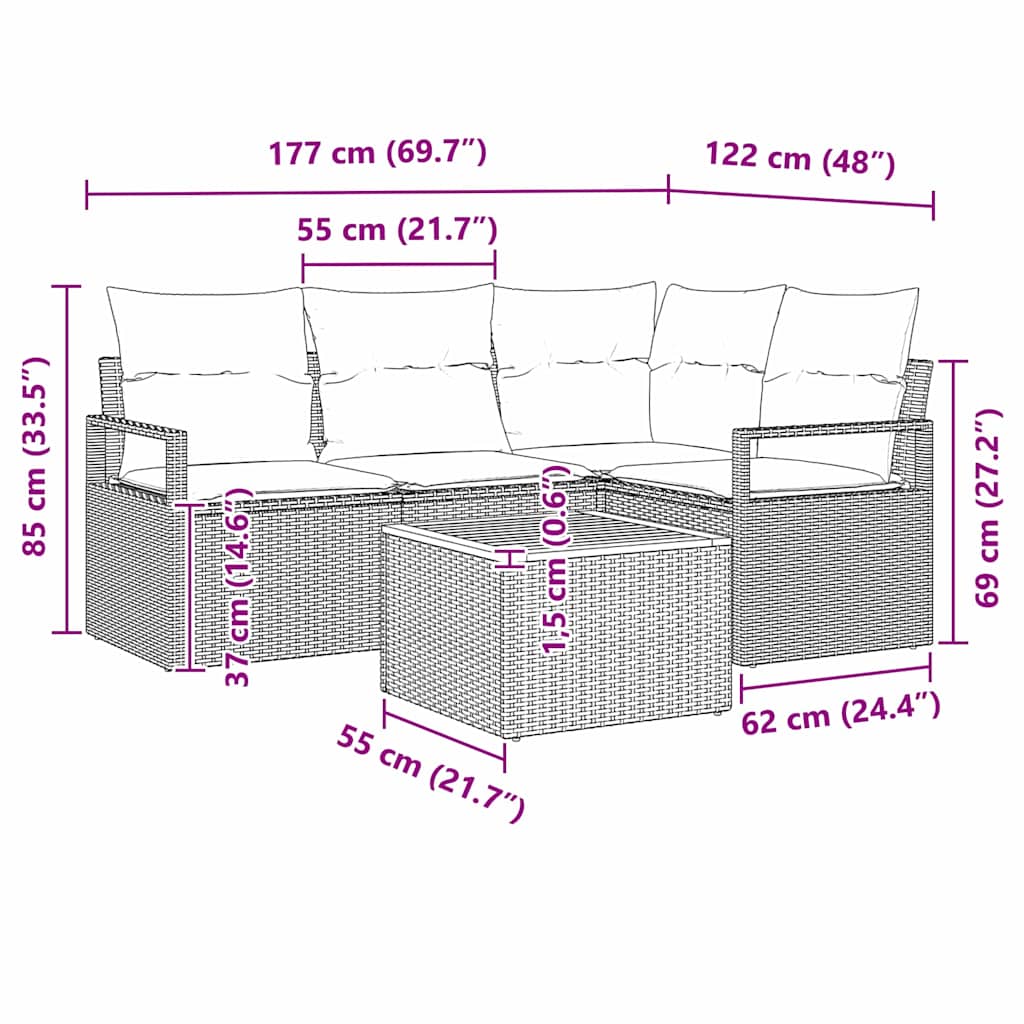 8721288366429_wbg-siz_en_hd_1 vidaXL Garden Sofa Set 5 pcs Black - Image 13