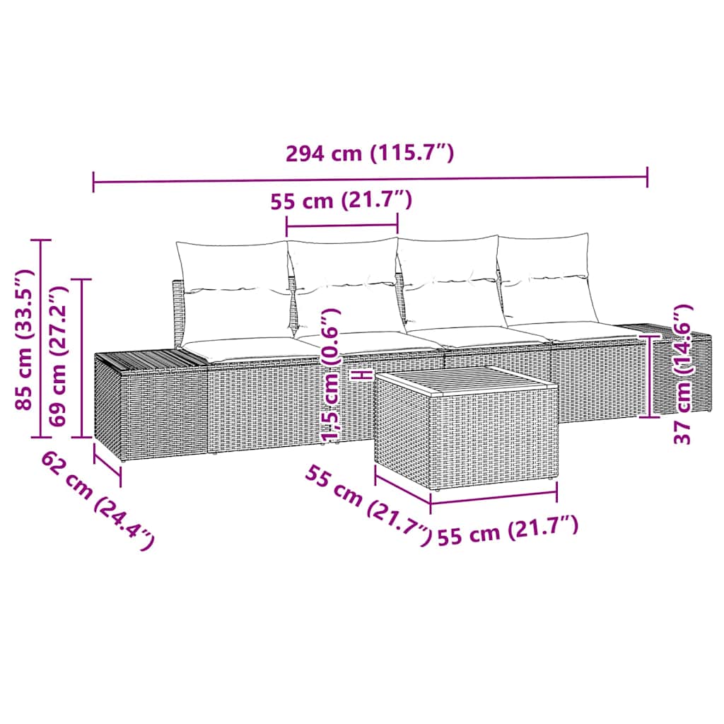 8721288368287_wbg-siz_en_hd_1 vidaXL Garden Sofa Set 5 pcs Grey - Image 11
