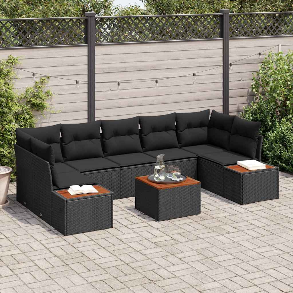 8721288369840_mo-im_en_hd_1 vidaXL Garden Sofa Set with Cushion 8 pcs Black Poly rattan - Image 1